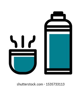 Vector illustration of camping. water flask icon with a combination of green isolated white background. filled outline style