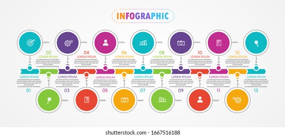 ilustración vectorial Se puede utilizar para procesos, presentaciones, diseño, banner, gráfico info Hay 13 pasos o capas.