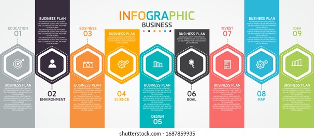 ilustración vectorial Se puede utilizar para procesos, presentaciones, diseño, banner, gráfico de información Hay 9 pasos o capas.