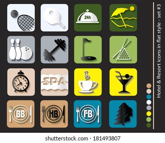 Vector illustration, can be used at any size. Each icon is available in 8 colors (green, dark green, yellow, teal, gray, light gray, beige, light beige).  