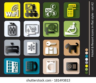 Vector illustration, can be used at any size. Each icon is available in 8 colors (green, dark green, yellow, teal, gray, light gray, beige, light beige).  