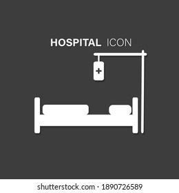 Vector illustration can be used for topics like healthcare, hospital, medical care. White vector hospital bed icon or logo on black background.