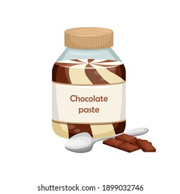 Vector illustration of a can of chocolate paste. Sweet snack. Chocolate-nut paste.