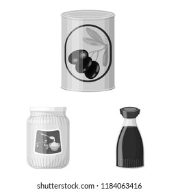 Vector illustration of can and food icon. Collection of can and package stock symbol for web.