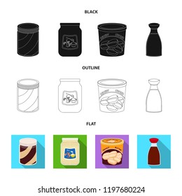 Vector illustration of can and food icon. Set of can and package vector icon for stock.