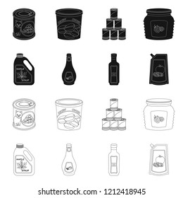 Vector illustration of can and food icon. Set of can and package stock vector illustration.