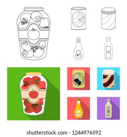 Vector illustration of can and food icon. Set of can and package stock symbol for web.
