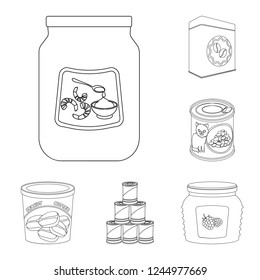 Vector illustration of can and food icon. Set of can and package stock vector illustration.
