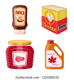 Vector illustration of can and food icon. Set of can and package stock symbol for web.