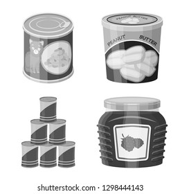 Vector illustration of can and food icon. Set of can and package stock vector illustration.