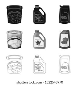 Vector illustration of can and food icon. Collection of can and package stock vector illustration.