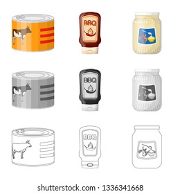 Vector illustration of can and food icon. Collection of can and package vector icon for stock.
