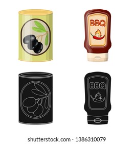Vector illustration of can and food icon. Set of can and package stock symbol for web.