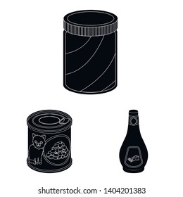 Vector illustration of can and food icon. Set of can and package stock vector illustration.