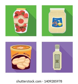 Vector illustration of can and food icon. Collection of can and package stock symbol for web.