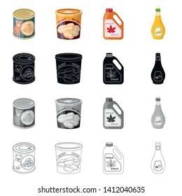 Vector illustration of can and food icon. Collection of can and package stock vector illustration.