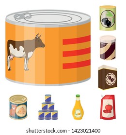 Vector illustration of can and food icon. Collection of can and package vector icon for stock.