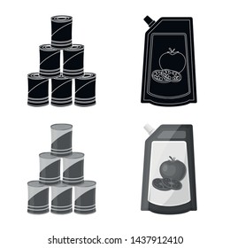 Vector illustration of can and food icon. Collection of can and package stock vector illustration.