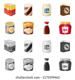 Vector illustration of can and food logo. Set of can and package stock vector illustration.