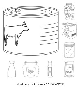 Vector illustration of can and food logo. Collection of can and package stock symbol for web.