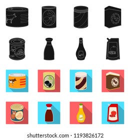 Vector illustration of can and food logo. Set of can and package stock vector illustration.