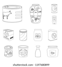 Vector illustration of can and food logo. Collection of can and package stock vector illustration.