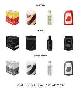 Vector illustration of can and food logo. Collection of can and package stock symbol for web.