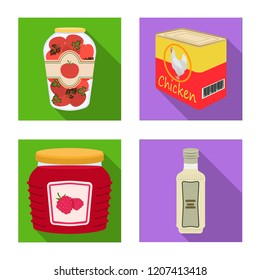 Vector illustration of can and food logo. Set of can and package vector icon for stock.