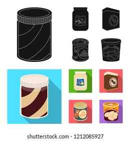 Vector illustration of can and food logo. Set of can and package stock symbol for web.