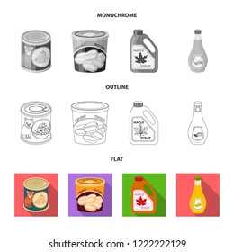 Vector illustration of can and food logo. Collection of can and package vector icon for stock.
