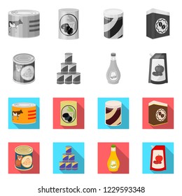 Vector illustration of can and food logo. Set of can and package stock symbol for web.