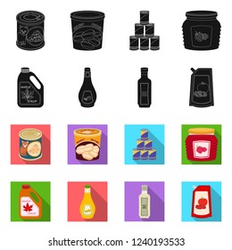 Vector illustration of can and food logo. Set of can and package stock vector illustration.