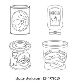 Vector illustration of can and food logo. Set of can and package stock vector illustration.
