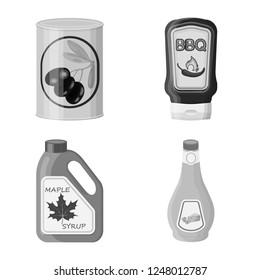 Vector illustration of can and food logo. Set of can and package vector icon for stock.