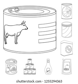 Vector illustration of can and food logo. Collection of can and package stock symbol for web.