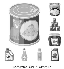 Vector illustration of can and food logo. Set of can and package vector icon for stock.