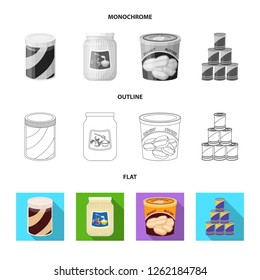 Vector illustration of can and food logo. Collection of can and package vector icon for stock.