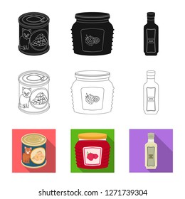 Vector illustration of can and food logo. Collection of can and package stock symbol for web.