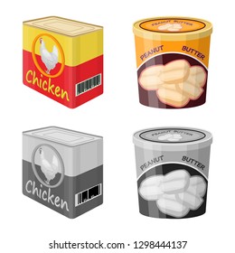 Vector illustration of can and food logo. Collection of can and package stock vector illustration.