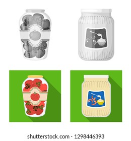 Vector illustration of can and food logo. Collection of can and package vector icon for stock.