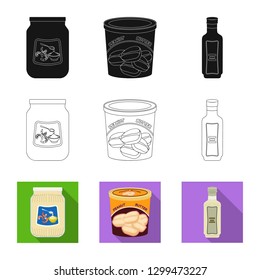 Vector illustration of can and food logo. Set of can and package stock vector illustration.