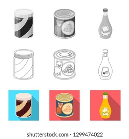 Vector illustration of can and food logo. Collection of can and package stock symbol for web.