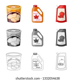 Vector illustration of can and food logo. Set of can and package stock symbol for web.