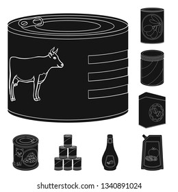 Vector illustration of can and food logo. Set of can and package stock symbol for web.