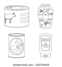Vector illustration of can and food logo. Set of can and package stock symbol for web.