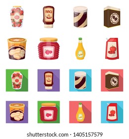 Vector illustration of can and food logo. Set of can and package vector icon for stock.