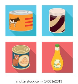 Vector illustration of can and food logo. Set of can and package vector icon for stock.