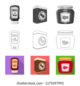 Vector illustration of can and food sign. Collection of can and package stock vector illustration.