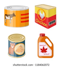 Vector illustration of can and food sign. Set of can and package stock symbol for web.