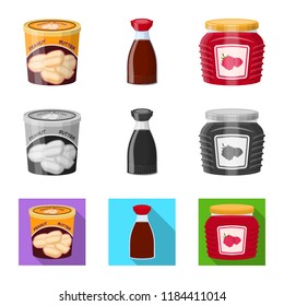 Vector illustration of can and food sign. Collection of can and package stock symbol for web.